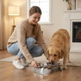thumbnail image 4 of Elevated Pet Feeder, Raised Double Dog Bowls Stand for Neck Protection, Foldable Metal Frame with Two Stainless Steel Bowls for Cats and Small Dogs, Beige/Black/Gray, 4 of 5