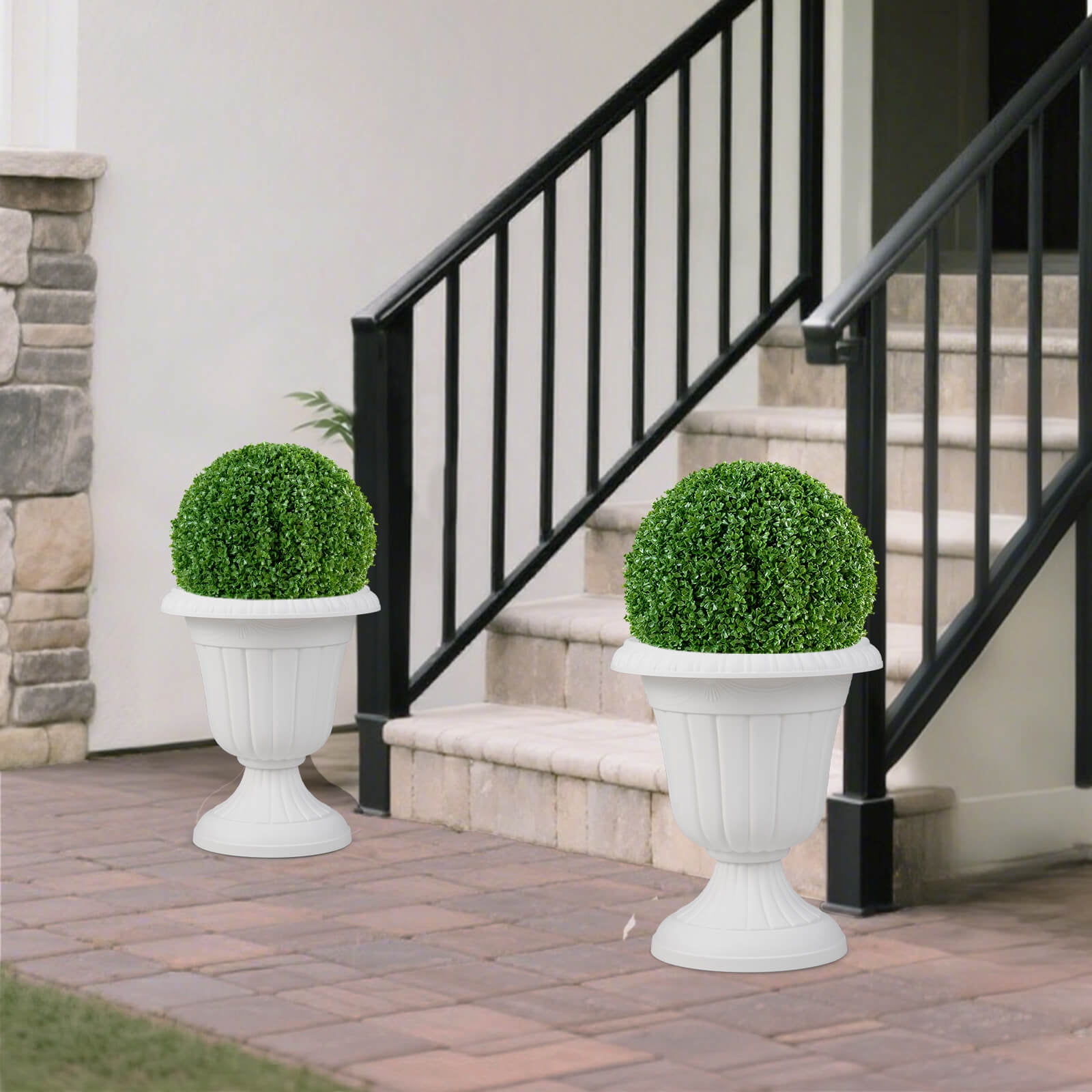 Costway 18 inch Tall Vintage Planters Set of 4 with Pedestal Base & Pre-marked Drain Hole White