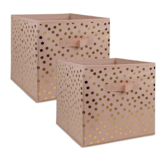 Design Imports CAMZ38927 11 x 11 x 11 in. Nonwoven Dots Millennial Square Polyester Storage Cube, Pink & Gold - Set of 2