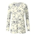 thumbnail image 5 of Women's Shirts Fashion Floral Print Dressy Blouses Casual V-Neck Shirt Pullover Long Sleeve Loose Work Tops Spring Summer Outdoor,Beach,Vacation Top Style08 XL, 5 of 5
