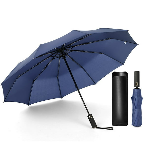 Automatic Folding Business Umbrella Gold Handle TriFold Umbrella