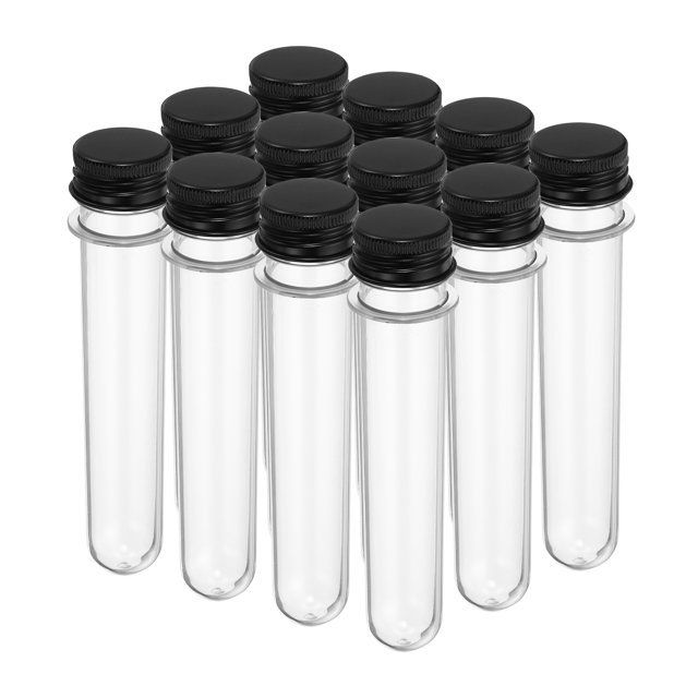 Unique Bargains 45ml Plastic Test Tubes with Screw Caps, 12Pcs 141x25mm Tubes for Party Decoration Lab Use, Black
