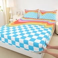 thumbnail image 3 of Homewish Blue Square Buffalo Twin Sheet Sets for Kids, Kawaii Rainbow Line Twin Fitted Sheet, Cute Cartoon Checkered Flat Sheet, Lightweight Room Decor, 3 Pieces, 3 of 7