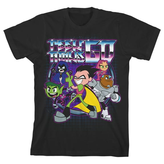 Teen Titans Go Metallic Character Emblem Boy's Black T-shirt-Medium