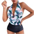 thumbnail image 1 of Bikini sin espalda con estampado de bloques de color cómodo para mujer, traje de baño de una pieza, conjunto de ropa de playa OAVQHLG3B Store lin121212, 1 of 3