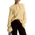 thumbnail image 1 of Suéter Holgado de Cuello Alto para Mujer, con Mangas de Obispo, Talla Grande, Estilo Jersey. Amarillo L, 1 of 9