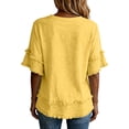 thumbnail image 5 of Nestiefly Womens Linen Tops Summer Casual Short Sleeve V Neck Shirts Fringe Retro Cotton Linen Blouses Raw Hem Beach Clothes 2026 Yellow 2XL, 5 of 6