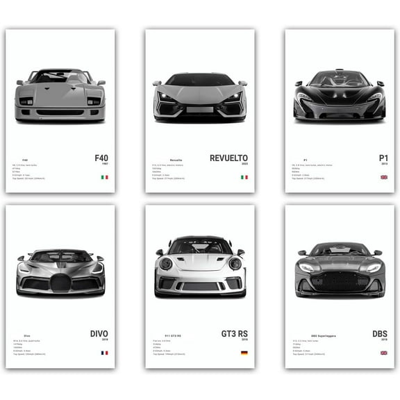 Sports Car Poster Supercar Canvas Prints Black and White Racing Car Wall Decoration Modern Car Wall Art for Boys Home Bedroom Office Dorm Room Decoration 8x10 inch Unframed