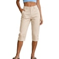 thumbnail image 2 of Utoimkio Single Button Fly Cuff Button Detail Capri Cropped Pants for Women Solid Mid Calf Casual Walking Outdoor Trousers with Side Slip Pockets, 2 of 9