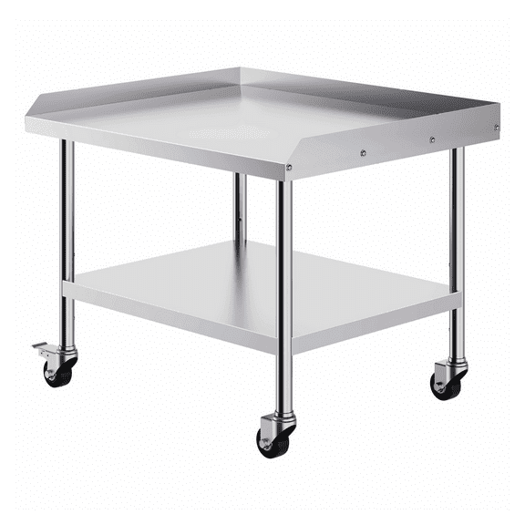 Stainless Steel Work Table 30x36x30 Inch Commercial Prep Table with Casters, 3-Sided Backsplash, Heavy Duty Metal Worktable for Kitchen Restaurant Hotel