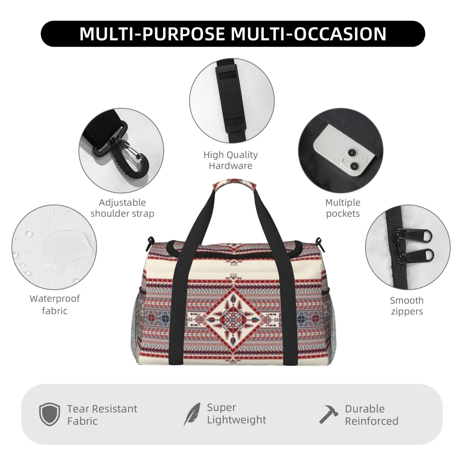 Fuzoiu Fashion Tatreez Print Travel Duffle Bag,Carry On Tote Bags,Duffel Bag,Sport Gym Bag, Hospital Bag for Labor and Delivery, Overnight Bag,Luggage Bag