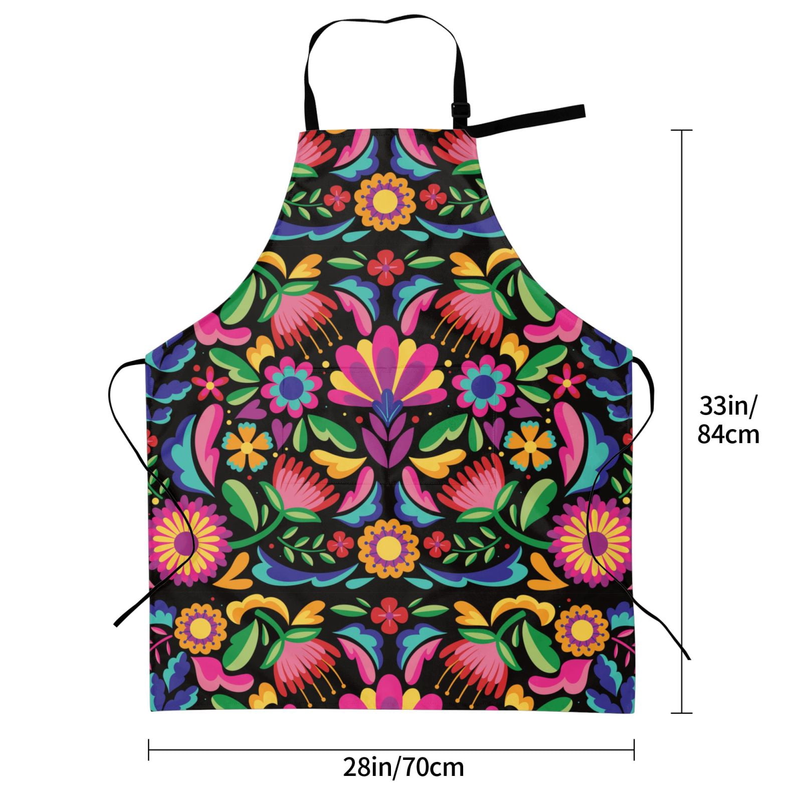 Kdxio Colorful Floral Embroidery Mexican Apron with Pockets Adjustable Kitchen Aprons for Men Women Waterproof Aprons for Cooking,Drawing,Crafting, Baking Household Cleaning
