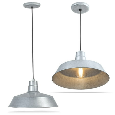 

14-inch Industrial Galvanized Pendant Barn Light Fixture with 10ft Adjustable Cord Ceiling-Mounted Vintage Hanging Light for Indoor Use 120V Hardwire E26 Base LED Compatible UL Listed (2Pack)