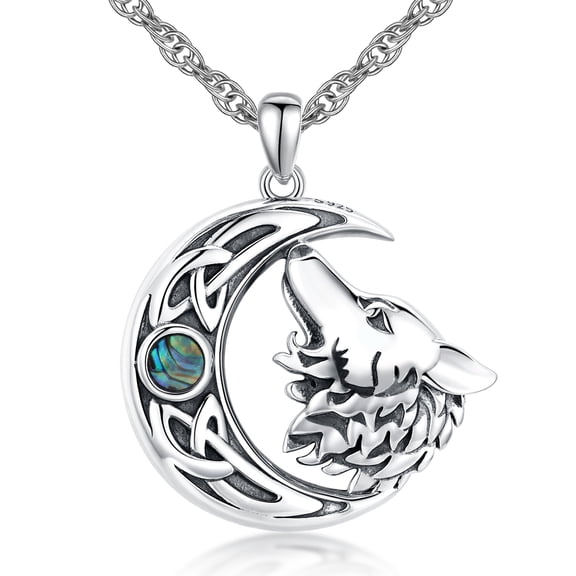 Eusense Wolf Pendant 925 Silver Wolf Opal Necklace Jewelry Gift for Men Women