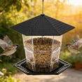 thumbnail image 5 of Bird Feeder for Outdoor Hanging, Clear Hexagon Plastic Seed Feeder with Rainproof Roof & Multi Perch Tray, Weather Resistant Hanging Bird Food Dispenser for Yard Garden Patio Backyard, 5 of 6
