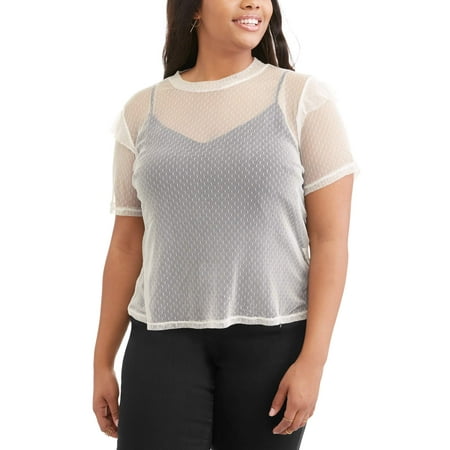 Junior Plus Mesh Ruffle Top