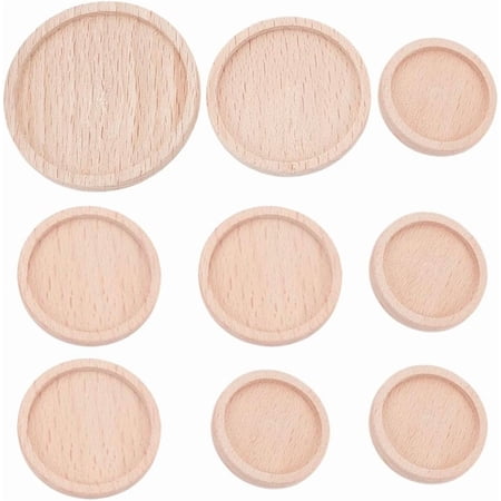 9Pcs 4 Styles Wood Tray Miniature Ornaments Micro Landscape Dollhouse Accessories Pretending Prop Decorations Flat Round Blanched Almond Creation