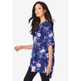 thumbnail image 3 of Roaman's Women's Plus Size Floral Y-Neck Pintuck Tunic – Adjustable Long Sleeve Button-Front, Relaxed Shirt Style, 3 of 4