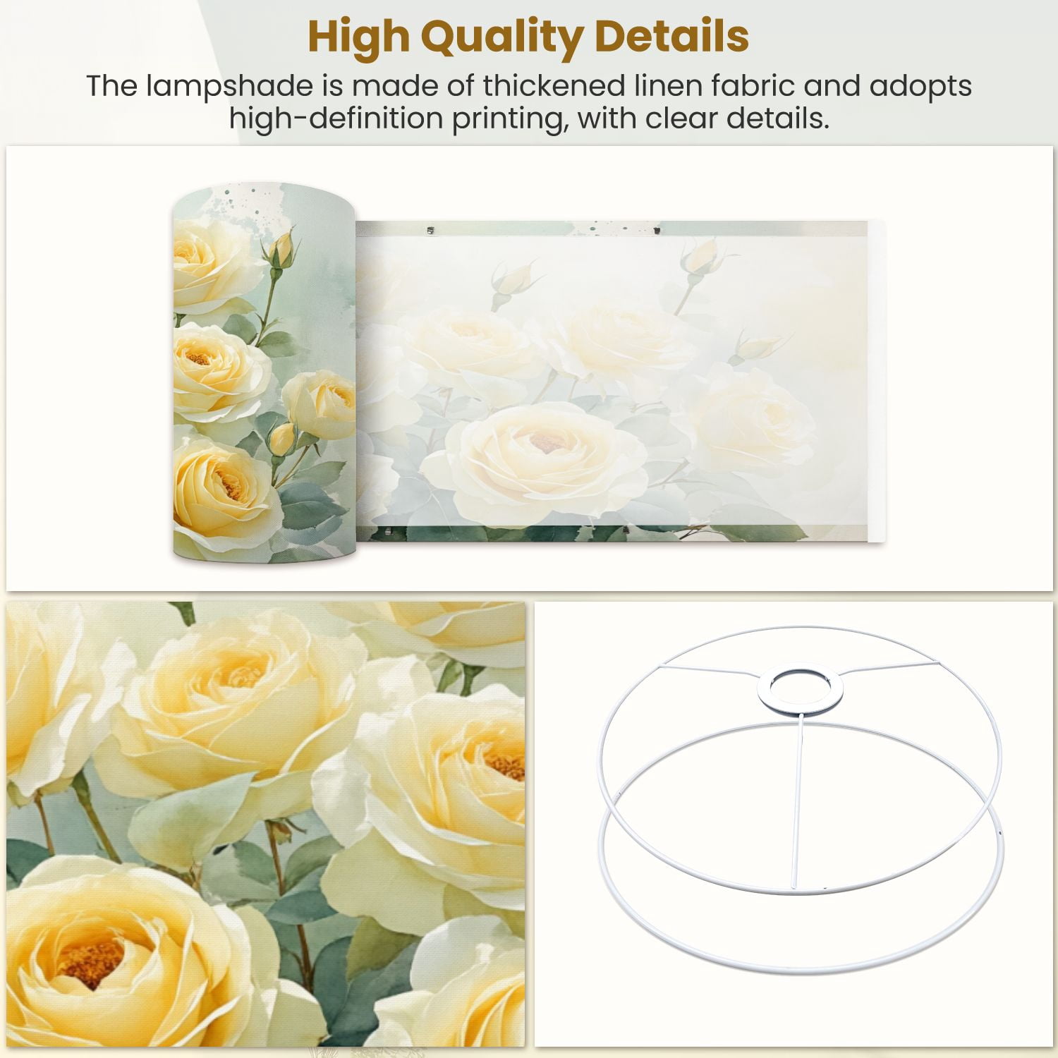 Linen Drum Lampshades Yellow Roses Soft Watercolor Painting Green Leaves Buds 13"x13"x10" Light Shade for Table Lamps Floor Lamp Shades Lampshade Replacement Assembly Required