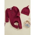 thumbnail image 3 of Sylvamorning Newborn Boys Girls Footless Jumpsuit Ribbed Long Sleeve Full Length Rompers Infant Baby Crew Neck Solid Color Playsuit with Hat, 3 of 8