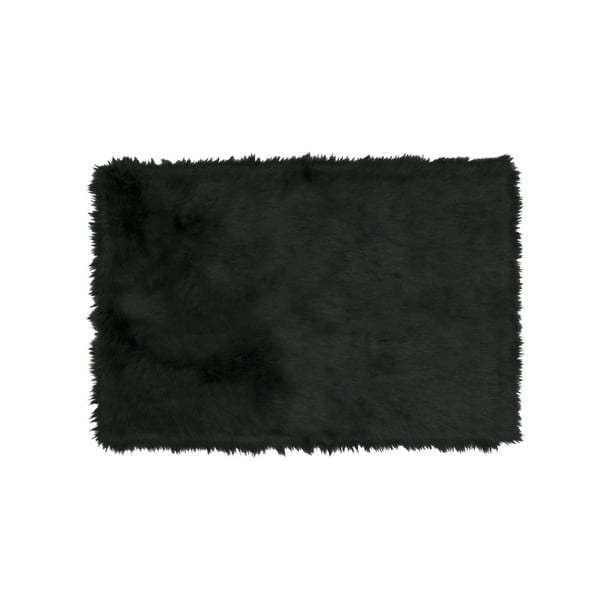 Mainstays Flokati Solid Black Fur Accent Rug 30x46 in