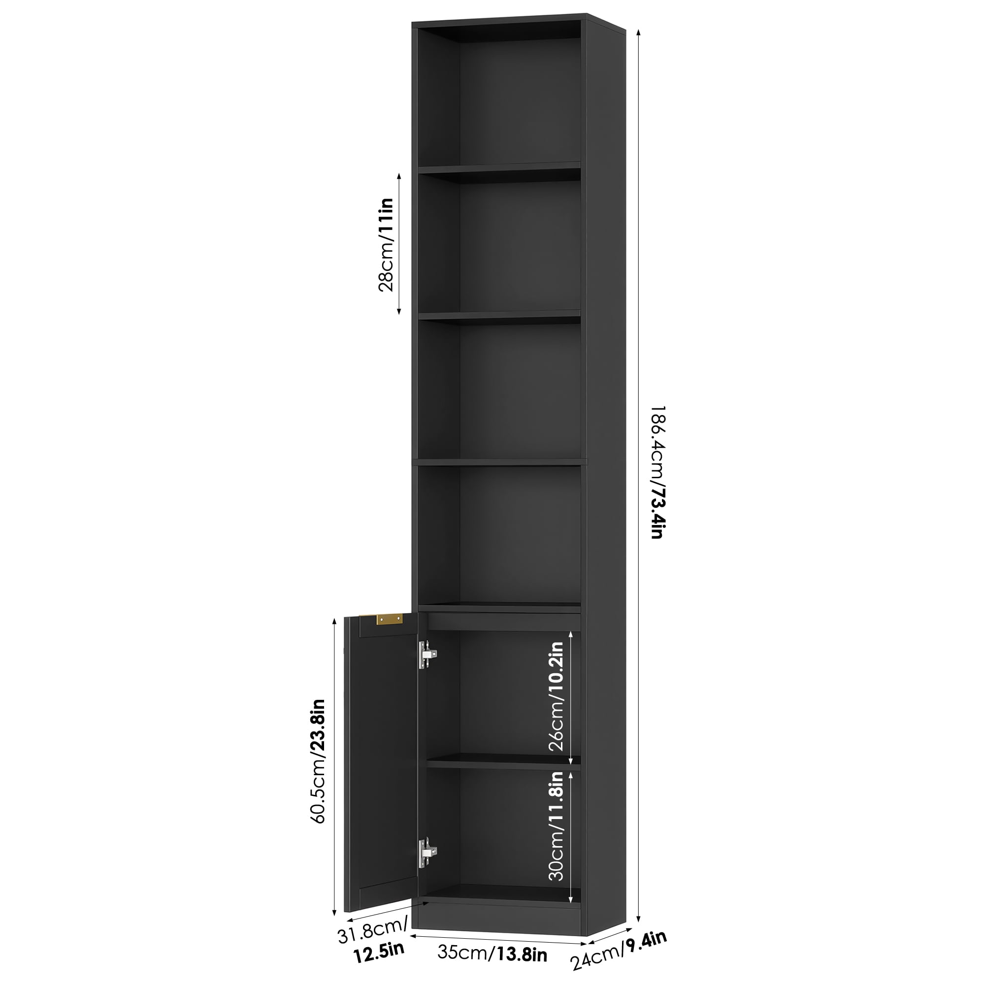 Hiphuta 73.5" Tall Bathroom Storage Cabinets with Adjustable Shelves, 6-Tier Narrow Cabinet, Bathroom Storage Tower for Small Spaces, Black