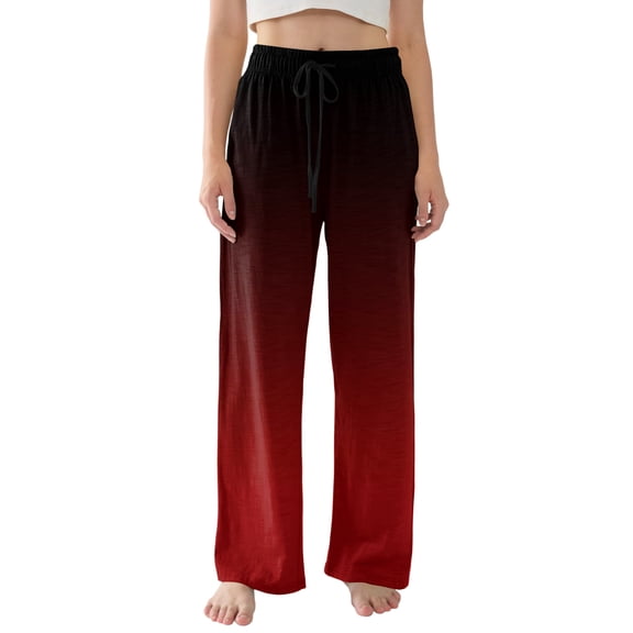 Women's Pajama Pants Lightweight Casual Comfy Palazzo Pants, Gradient Print Sleepwear Loungewear Bottoms with Pockets,Red,L