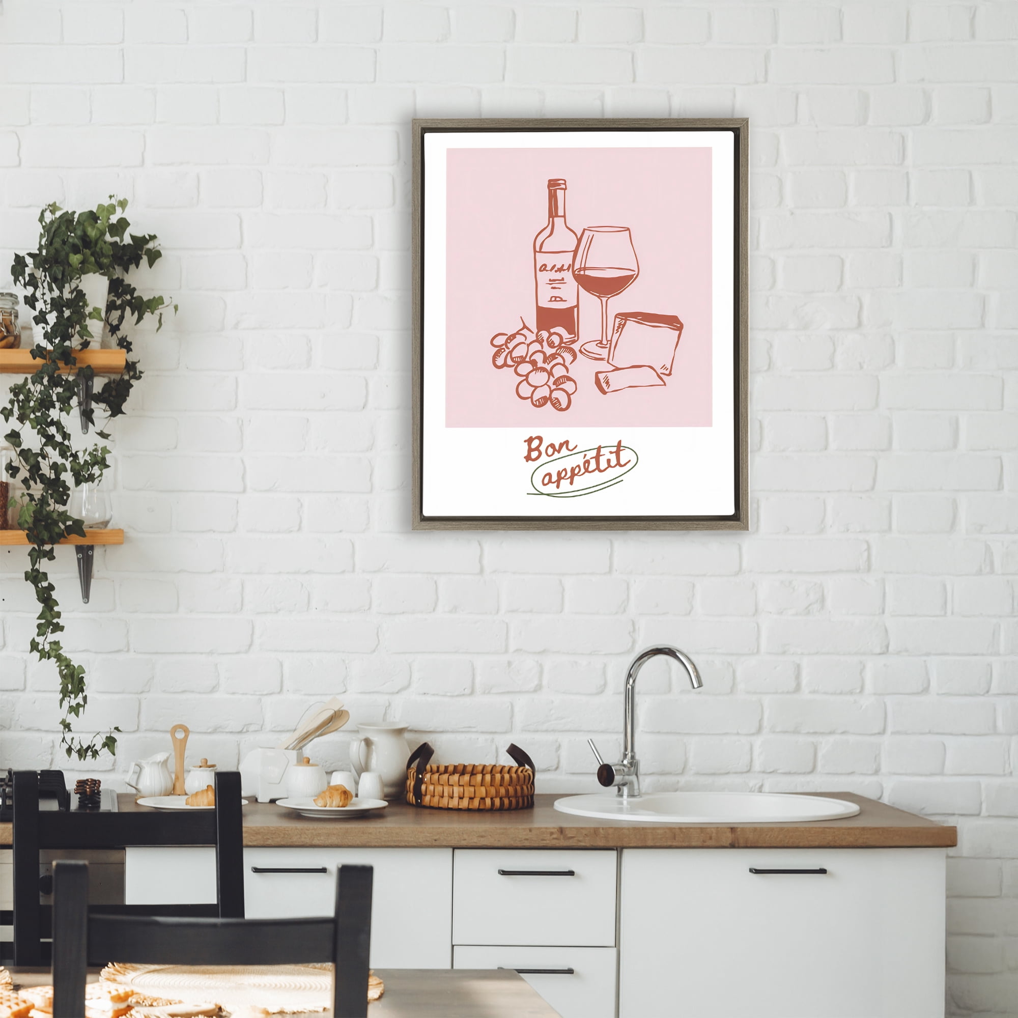 Stupell Industries Bon Appetit Wine & Grapes Brown Framed Floater Canvas Wall Art, design by The Prints Vibe