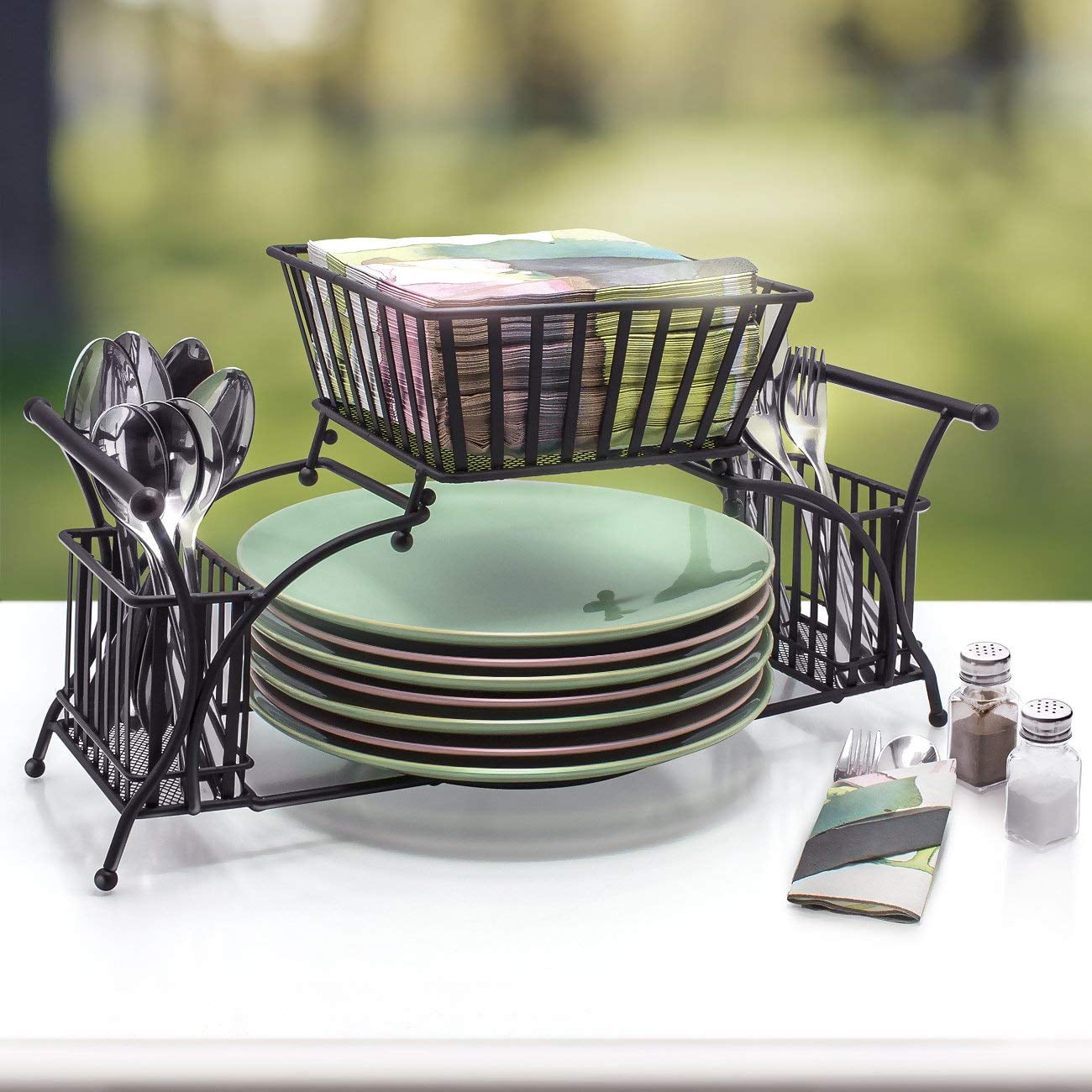 Sorbus Utensil Buffet Caddy - Includes Napkin, Utensil, Plate Holder, Stackable/Detachable - Ideal for Entertaining, Buffet, Kitchen, Dining, Picnics, etc (Black)