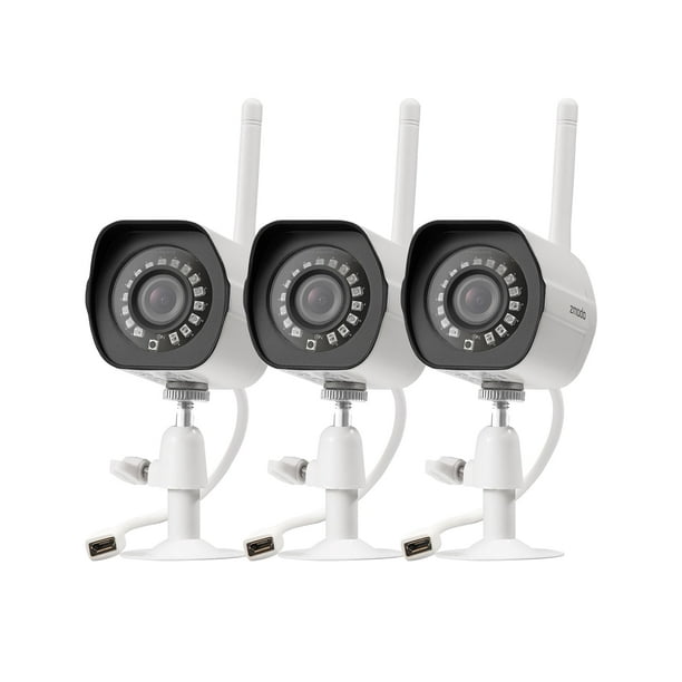 Zmodo Sistema de Cámaras de Seguridad WiFi Inalámbricas (Paquete de 3) Cámaras IP Inteligentes Full HD para Exteriores con Visión Nocturna: Funciona con el Asistente de Google (Solo Admite WiFi de 2,4