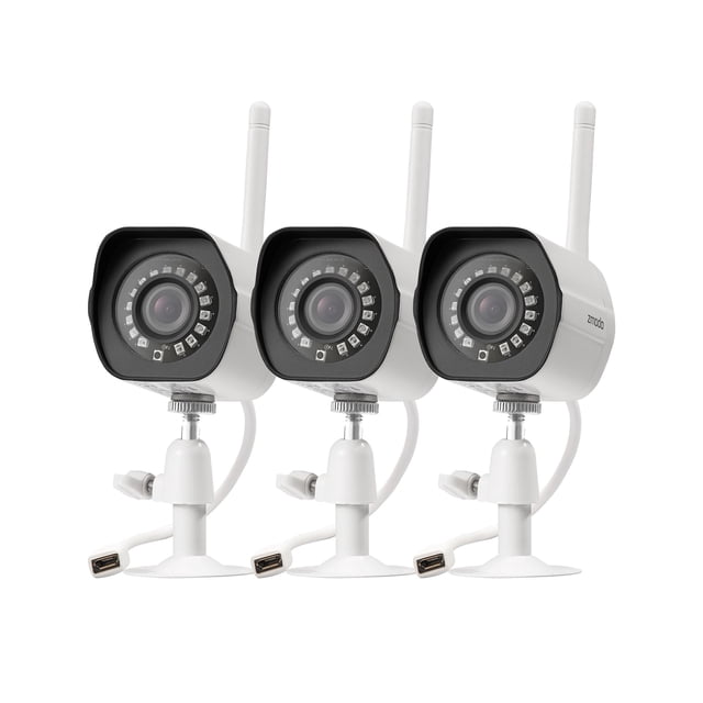 Zmodo Sistema de Cámaras de Seguridad WiFi Inalámbricas (Paquete de 3) Cámaras IP Inteligentes Full HD para Exteriores con Visión Nocturna: Funciona con el Asistente de Google (Solo Admite WiFi de 2,4