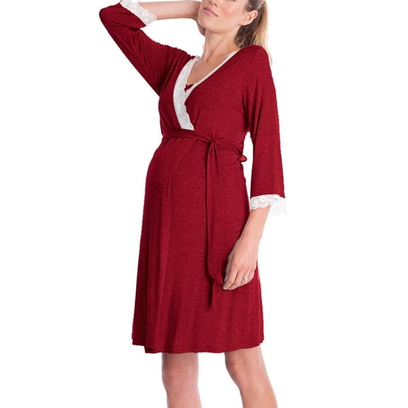 Breathable Pajama Dress Pregnancy Clothes Maternity Robe Nightgown for Pregnant Women Lace Sleepwear Nursing Nightwears