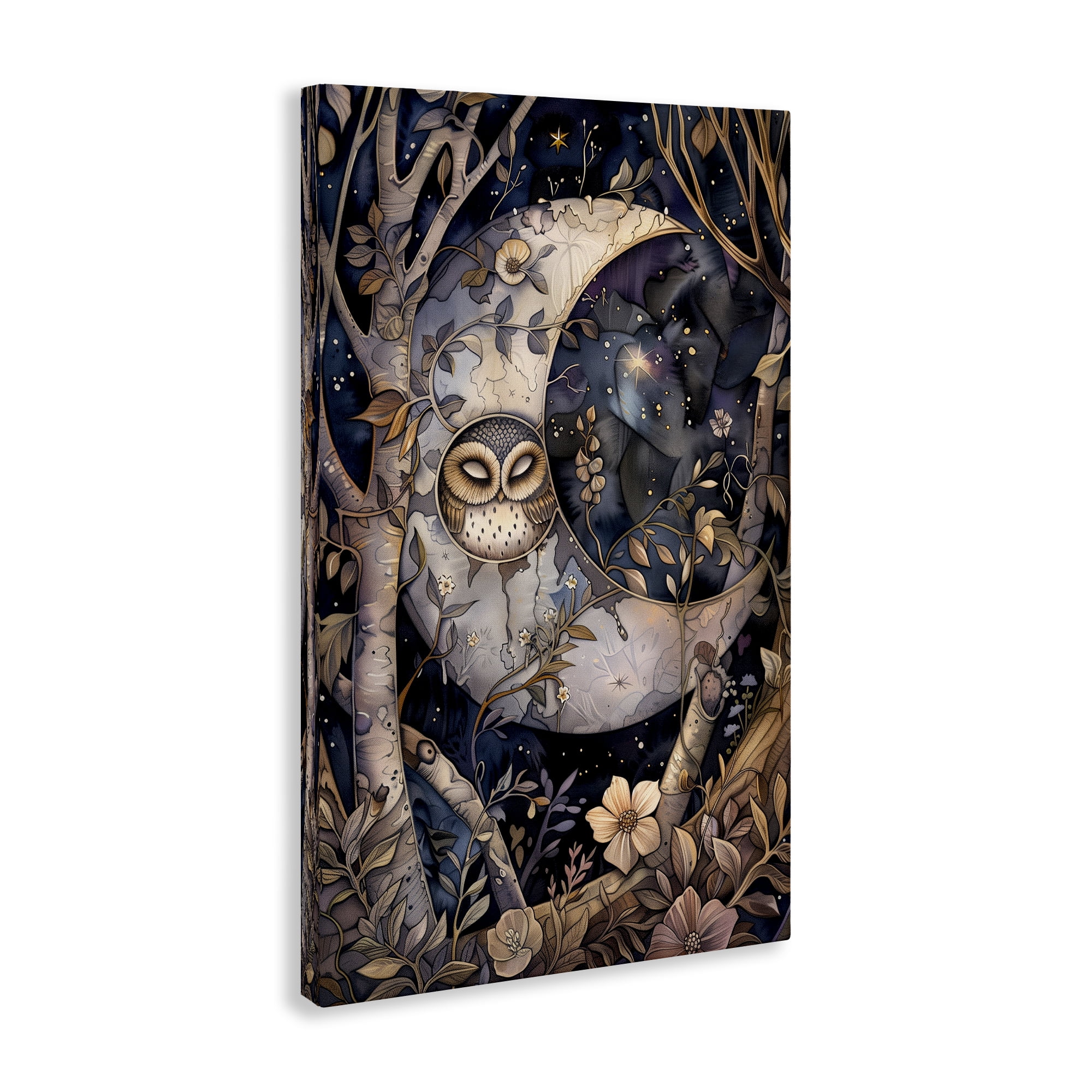 Stupell Industries Moon Owl Sleeping Animals & Insects Painting Gallery Wrapped Canvas Art Print Wall Art, 24 x 36