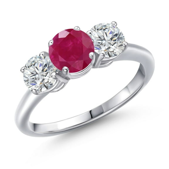 Gem Stone King 925 Sterling Silver Red Ruby and Lab Grown Diamond Engagement Ring for Women | 2.00 Cttw | Round 6MM | Gemstone July Birthstone | Size 9