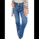 thumbnail image 1 of Pantalones Vaqueros Rectos para Mujer, Cintura Alta, Elásticos, Deshilachados, con Dobladillo Sin Rematar, Holgados, Informales. Azul Medio S, 1 of 7