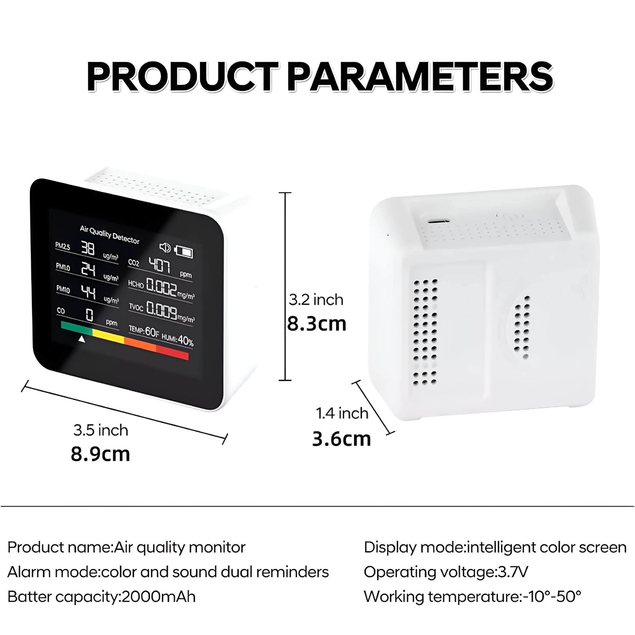GJX Portable Air Quality Monitor 9-in-1 CO Detector CO2 PM2.5 TVOC HCHO LED Display Intelligent Alarm 2000mAh Rechargeable