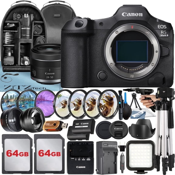 Canon EOS R5 Mark II Mirrorless Camera with RF 24-50mm Lens   64GB Card   Filter Kit   Case   ZeeTech Accessory (International Version)