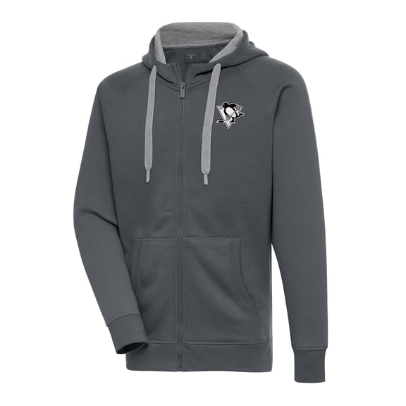 Men's Antigua Charcoal Pittsburgh Penguins Metallic Logo Victory Full-Zip Hoodie