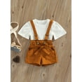 thumbnail image 2 of hirigin 2 Pcs Infant Summer Outfits, Girls Ribbed Solid Color Short Sleeve Round Neck T-shirt + Bandage Suspender Shorts, 2 of 8