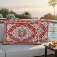 thumbnail image 4 of Orange Red Boho Outdoor Waterproof Pillow Covers, Vintage Flower Tribal Distressed Printed Decorative Rectangle Throw Pillowcase Sofa Cushion Sham for Patio/Couch/Chair, 20"x12" 2 Pack, 4 of 8