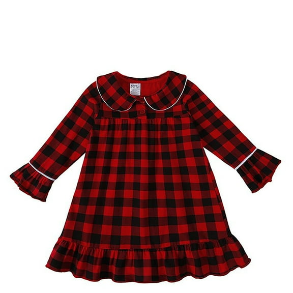 FYDUU Girls Christmas Dresses Toddler Kids Girl Nightgowns Plaid Dress Long Sleeve Sleep Shirt Nightdress Casual Dresses Sleepwear Loungewear 9-12 Months