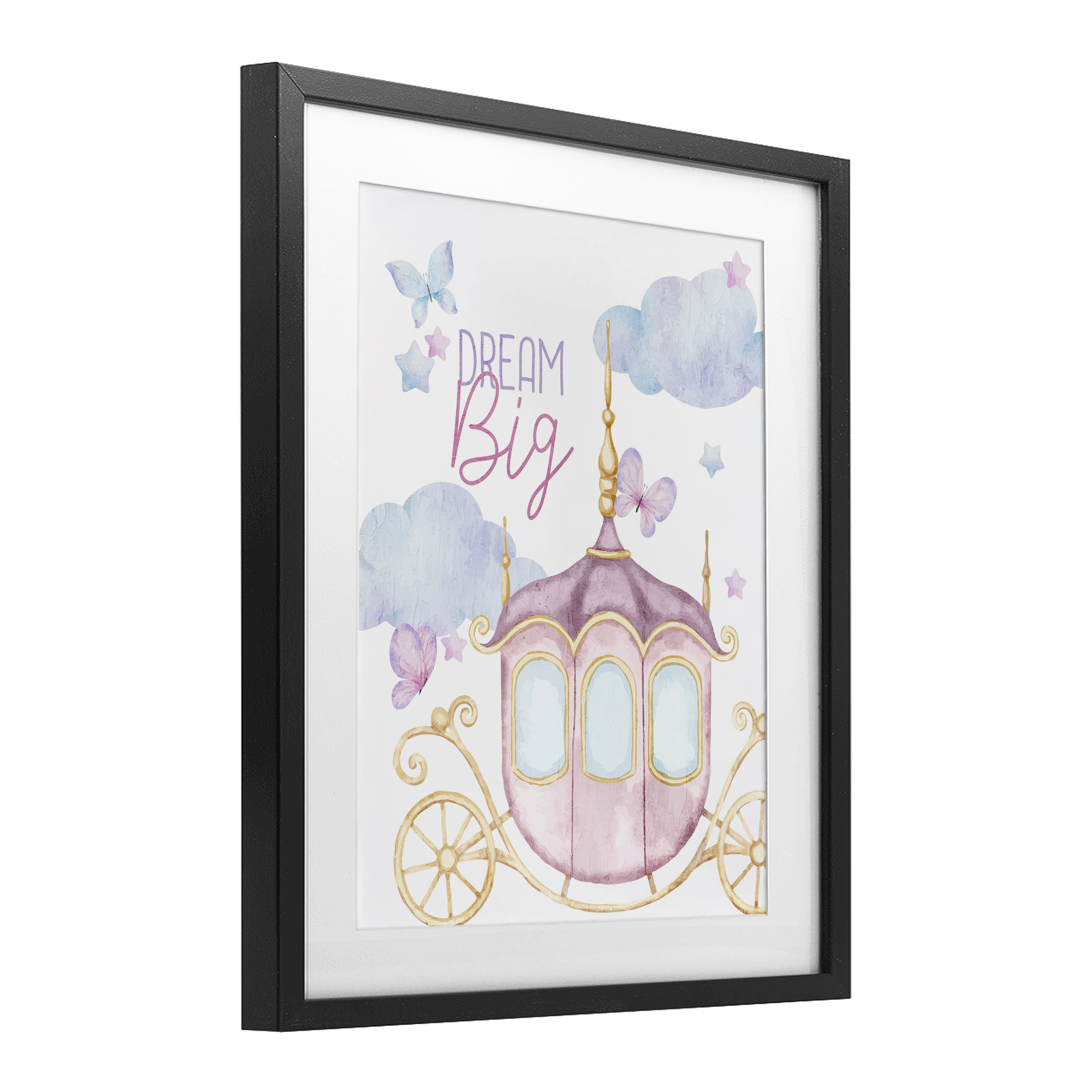 Dream Big Fantasy Carriage Black Framed Print Under Glass, design by Kim Allen