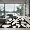 thumbnail image 2 of ODIKA 8'x10' Washable Area Rug Non-Shedding, Easy Care, Black White Geometric Leaf and Stripe Design Elegant Contrast with Abstract Botanical for King Size Bedroom Under Bed, Master Suite, 2 of 7