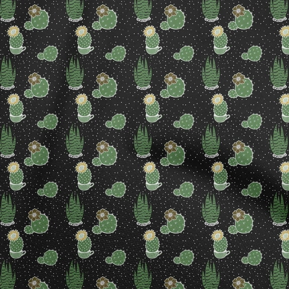 oneOone Polyester Spandex Black Fabric Cactus Sewing Material Print Fabric By The Yard 56 Inch Wide