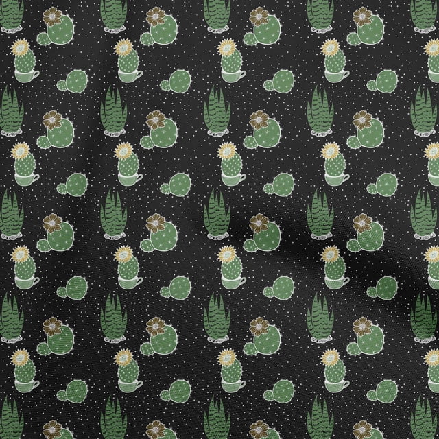 oneOone Tissu Velours Noir Cactus Tissu pour Robe Tissu Imprimé au Mètre 58 Pouces de Large