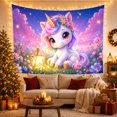 thumbnail image 3 of Baby Unicorn Kneeling in a Meadow of Wildflowers, Dreamy Fantasy for Unicorn Lovers, Whimsical Nursery Decor, Birthday Gift Tapestry Wall Hanging for Bedroom and Dorm, 3 of 7