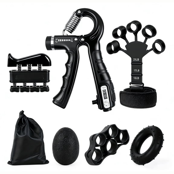Hand Gripper Strengthener 6 Pack for Wrist Forearm and Finger Exercise Adjustable Resistance 11-132 Lbs Black