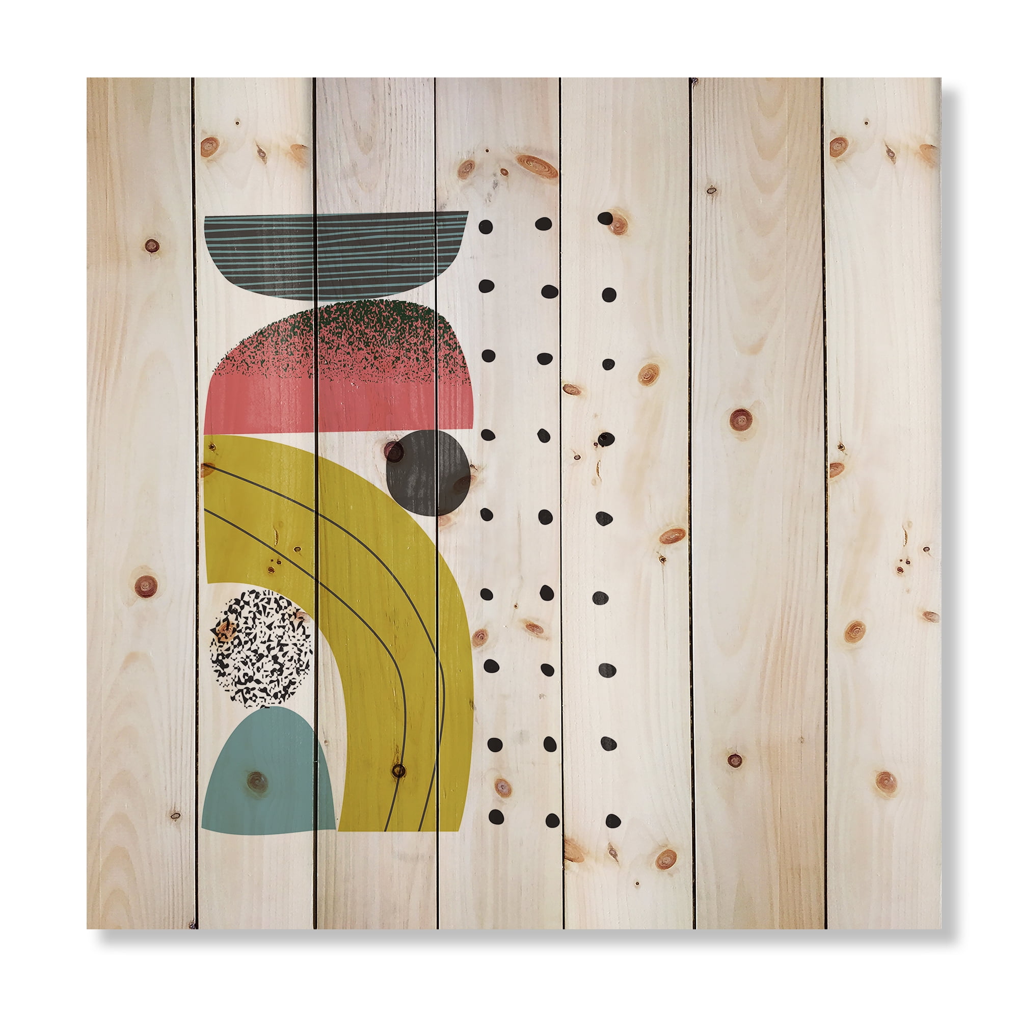 Designart 'Abstract Colorful Geometric Art Collage I' Modern Print on Natural Pine Wood