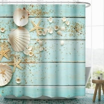Amarainy Beach Ocean Shower Curtain Cute Starfish Seashell Decorative Coastal Nautical Theme Bath Curtain Turquoise Blue Bathroom Shower Curtains with Hooks, Waterproof,72x 72 inch