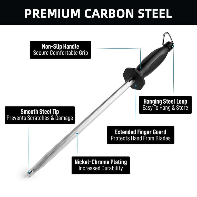 Knife Sharpener Rod Honing Steel 9.5 Knives Sharpening Steels Stick for  Kitchen Professional Carbon Steel Knife Sharpener 